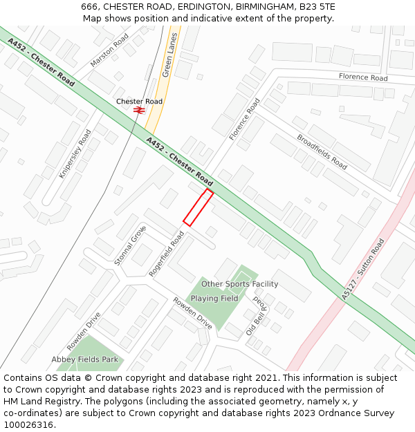 666, CHESTER ROAD, ERDINGTON, BIRMINGHAM, B23 5TE: Location map and indicative extent of plot