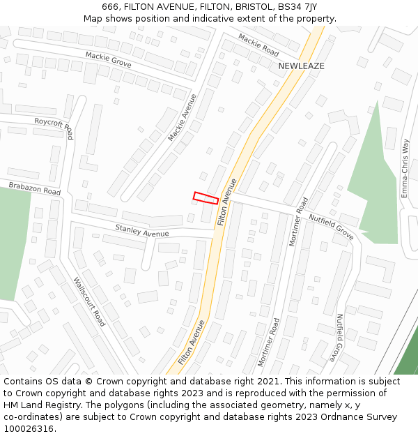 666, FILTON AVENUE, FILTON, BRISTOL, BS34 7JY: Location map and indicative extent of plot