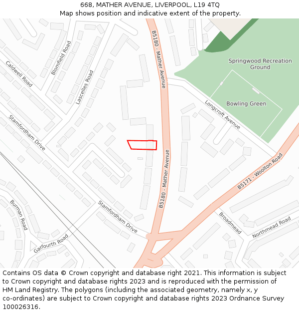 668, MATHER AVENUE, LIVERPOOL, L19 4TQ: Location map and indicative extent of plot