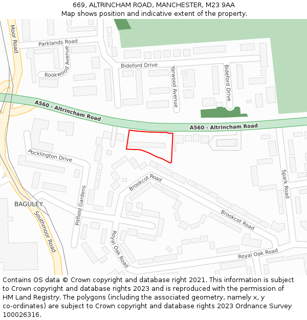 669, ALTRINCHAM ROAD, MANCHESTER, M23 9AA: Location map and indicative extent of plot