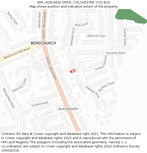 66A, ADELAIDE DRIVE, COLCHESTER, CO2 8UX: Location map and indicative extent of plot