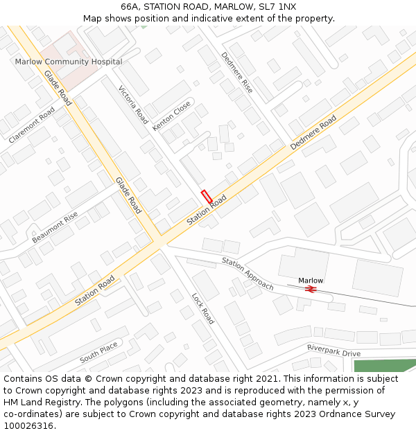 66A, STATION ROAD, MARLOW, SL7 1NX: Location map and indicative extent of plot