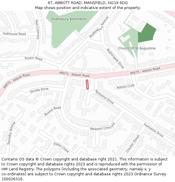 67, ABBOTT ROAD, MANSFIELD, NG19 6DQ: Location map and indicative extent of plot