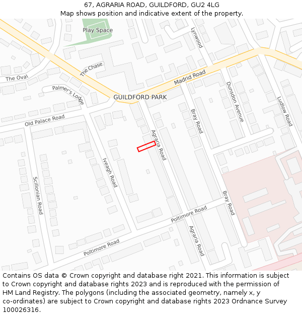67, AGRARIA ROAD, GUILDFORD, GU2 4LG: Location map and indicative extent of plot