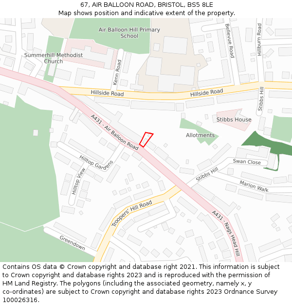 67, AIR BALLOON ROAD, BRISTOL, BS5 8LE: Location map and indicative extent of plot