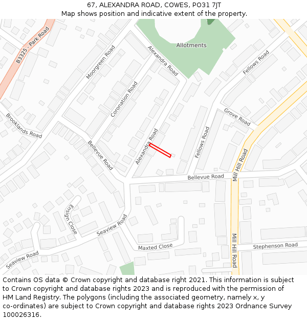 67, ALEXANDRA ROAD, COWES, PO31 7JT: Location map and indicative extent of plot