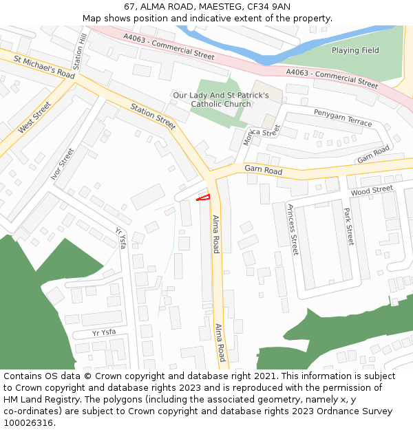 67, ALMA ROAD, MAESTEG, CF34 9AN: Location map and indicative extent of plot