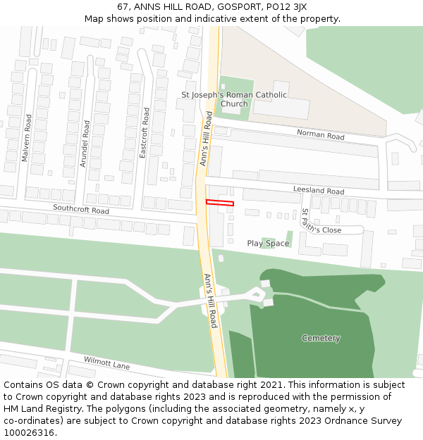 67, ANNS HILL ROAD, GOSPORT, PO12 3JX: Location map and indicative extent of plot