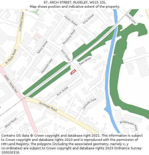 67, ARCH STREET, RUGELEY, WS15 1DL: Location map and indicative extent of plot