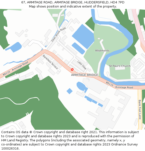 67, ARMITAGE ROAD, ARMITAGE BRIDGE, HUDDERSFIELD, HD4 7PD: Location map and indicative extent of plot