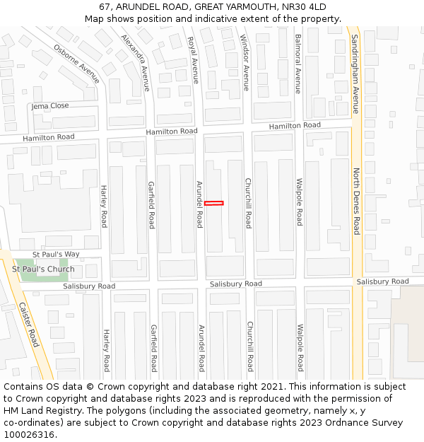 67, ARUNDEL ROAD, GREAT YARMOUTH, NR30 4LD: Location map and indicative extent of plot