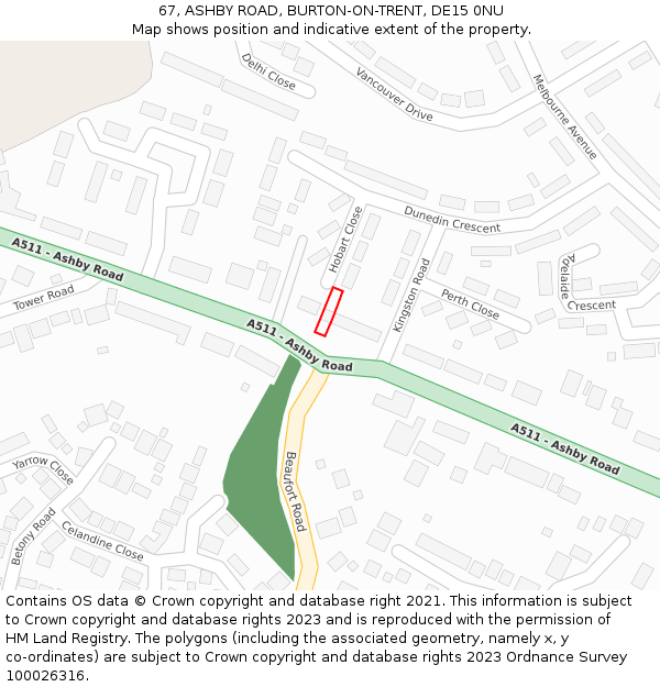 67, ASHBY ROAD, BURTON-ON-TRENT, DE15 0NU: Location map and indicative extent of plot