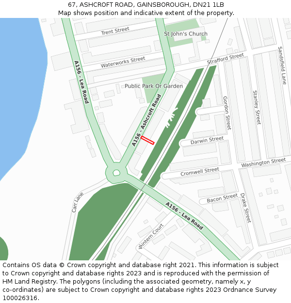 67, ASHCROFT ROAD, GAINSBOROUGH, DN21 1LB: Location map and indicative extent of plot