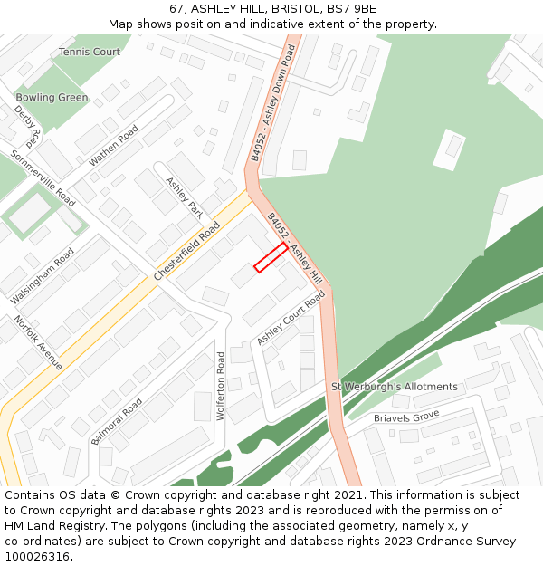 67, ASHLEY HILL, BRISTOL, BS7 9BE: Location map and indicative extent of plot