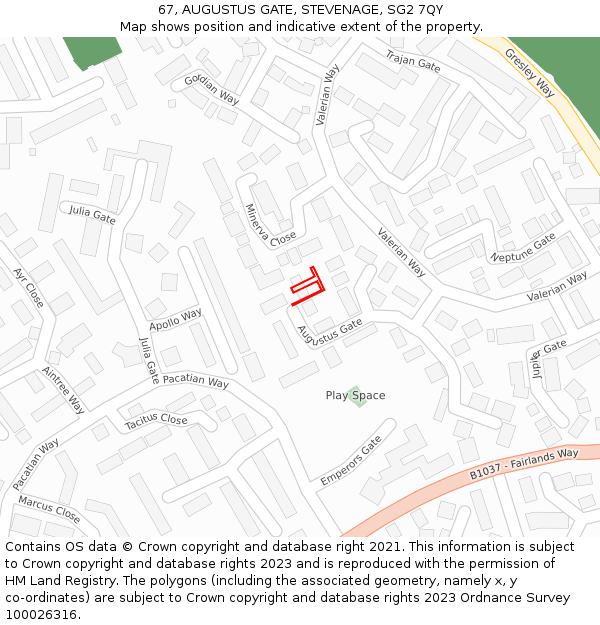 67, AUGUSTUS GATE, STEVENAGE, SG2 7QY: Location map and indicative extent of plot