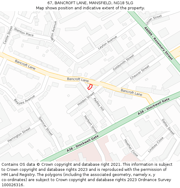 67, BANCROFT LANE, MANSFIELD, NG18 5LG: Location map and indicative extent of plot