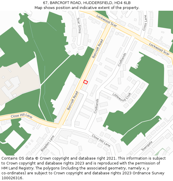 67, BARCROFT ROAD, HUDDERSFIELD, HD4 6LB: Location map and indicative extent of plot
