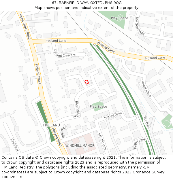 67, BARNFIELD WAY, OXTED, RH8 9QG: Location map and indicative extent of plot