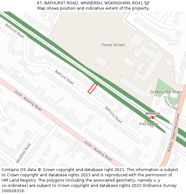 67, BATHURST ROAD, WINNERSH, WOKINGHAM, RG41 5JF: Location map and indicative extent of plot