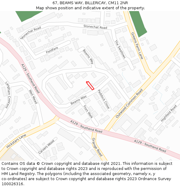 67, BEAMS WAY, BILLERICAY, CM11 2NR: Location map and indicative extent of plot