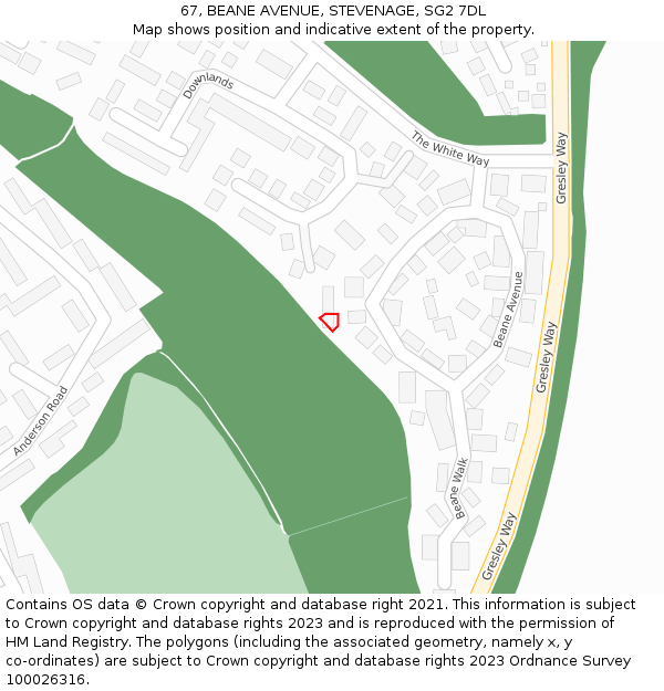 67, BEANE AVENUE, STEVENAGE, SG2 7DL: Location map and indicative extent of plot