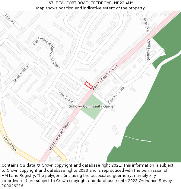 67, BEAUFORT ROAD, TREDEGAR, NP22 4NY: Location map and indicative extent of plot