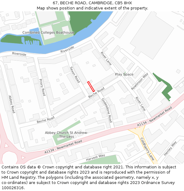 67, BECHE ROAD, CAMBRIDGE, CB5 8HX: Location map and indicative extent of plot
