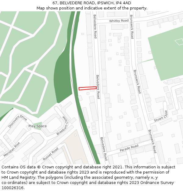67, BELVEDERE ROAD, IPSWICH, IP4 4AD: Location map and indicative extent of plot