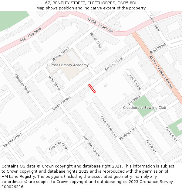 67, BENTLEY STREET, CLEETHORPES, DN35 8DL: Location map and indicative extent of plot