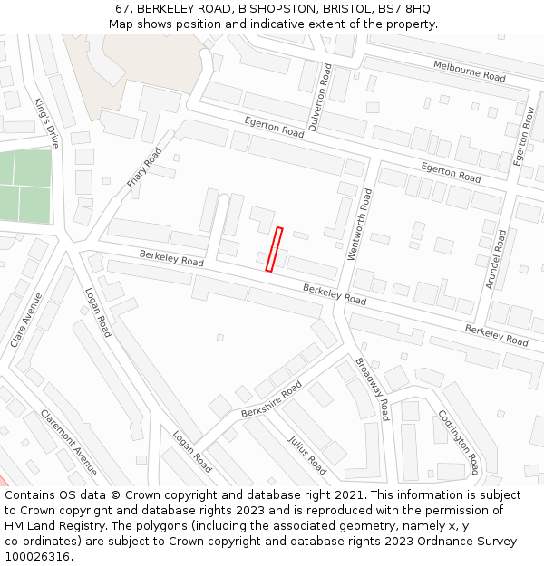 67, BERKELEY ROAD, BISHOPSTON, BRISTOL, BS7 8HQ: Location map and indicative extent of plot