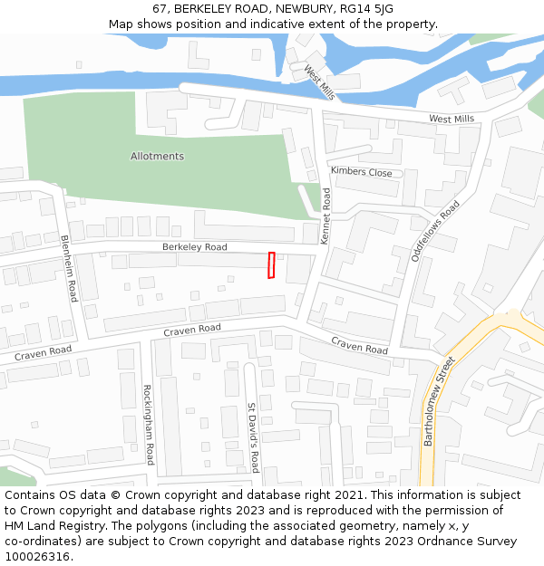67, BERKELEY ROAD, NEWBURY, RG14 5JG: Location map and indicative extent of plot