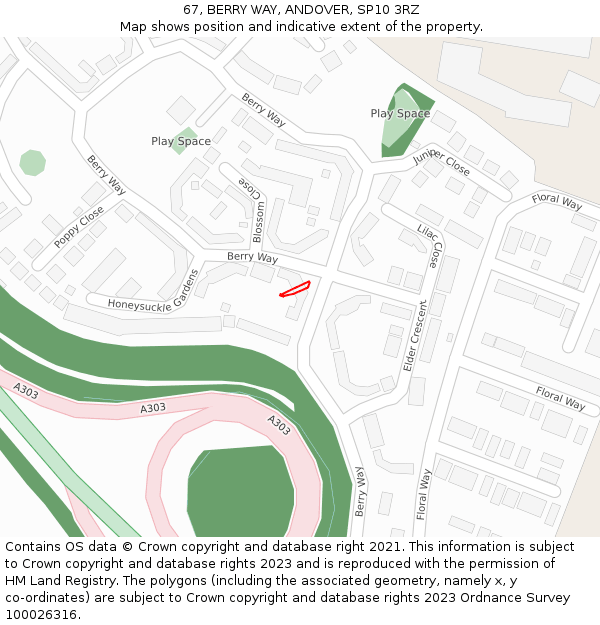 67, BERRY WAY, ANDOVER, SP10 3RZ: Location map and indicative extent of plot
