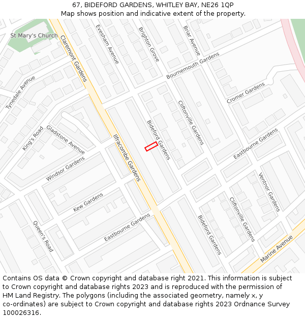 67, BIDEFORD GARDENS, WHITLEY BAY, NE26 1QP: Location map and indicative extent of plot