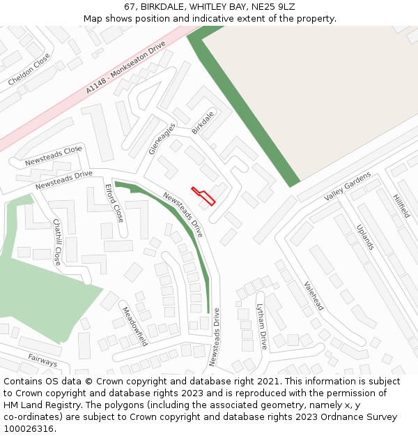 67, BIRKDALE, WHITLEY BAY, NE25 9LZ: Location map and indicative extent of plot