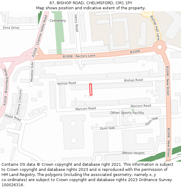 67, BISHOP ROAD, CHELMSFORD, CM1 1PY: Location map and indicative extent of plot