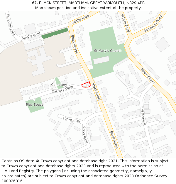 67, BLACK STREET, MARTHAM, GREAT YARMOUTH, NR29 4PR: Location map and indicative extent of plot