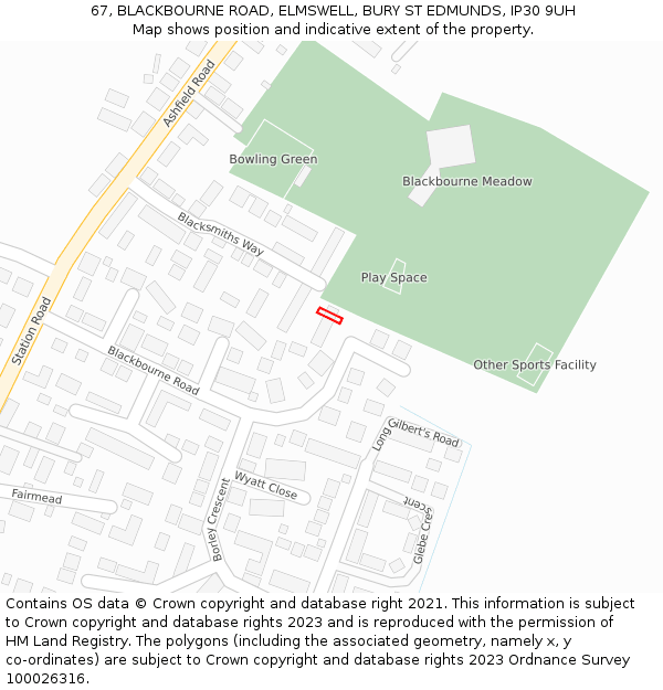 67, BLACKBOURNE ROAD, ELMSWELL, BURY ST EDMUNDS, IP30 9UH: Location map and indicative extent of plot