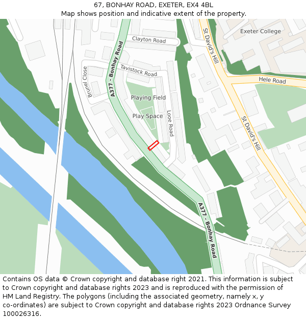 67, BONHAY ROAD, EXETER, EX4 4BL: Location map and indicative extent of plot