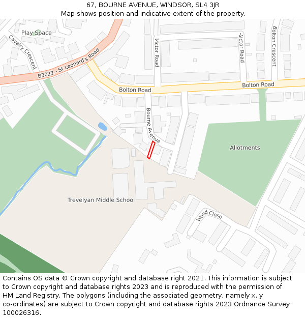 67, BOURNE AVENUE, WINDSOR, SL4 3JR: Location map and indicative extent of plot