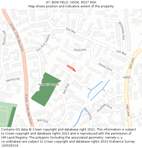 67, BOW FIELD, HOOK, RG27 9SA: Location map and indicative extent of plot