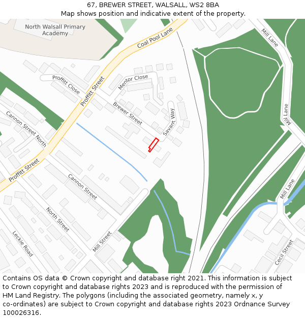67, BREWER STREET, WALSALL, WS2 8BA: Location map and indicative extent of plot