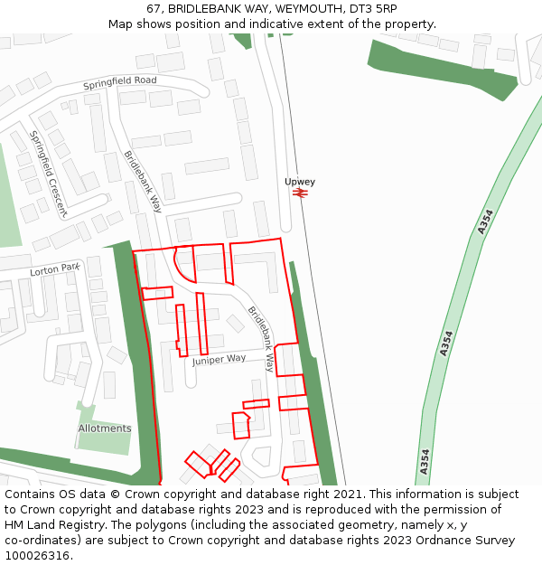 67, BRIDLEBANK WAY, WEYMOUTH, DT3 5RP: Location map and indicative extent of plot