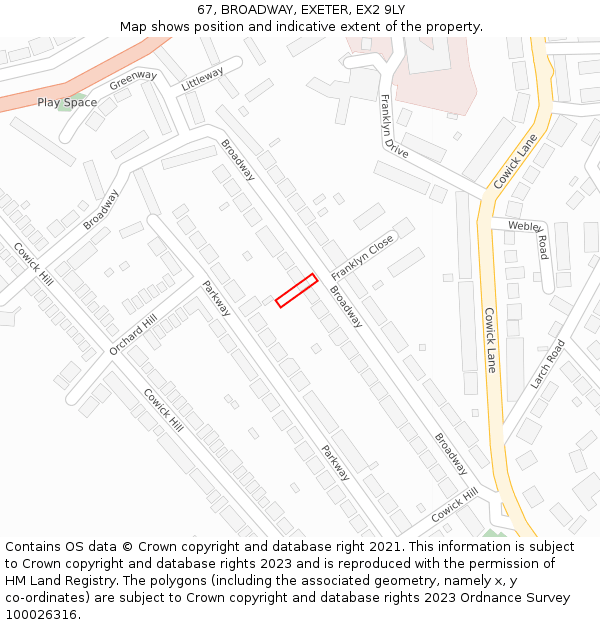 67, BROADWAY, EXETER, EX2 9LY: Location map and indicative extent of plot
