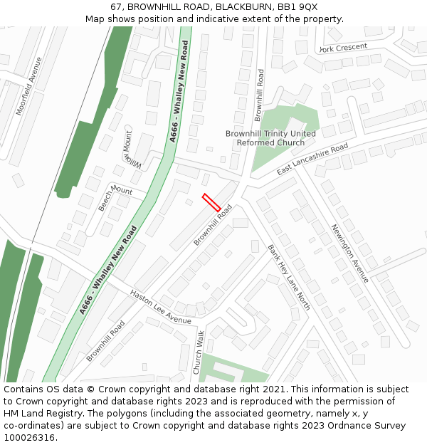 67, BROWNHILL ROAD, BLACKBURN, BB1 9QX: Location map and indicative extent of plot