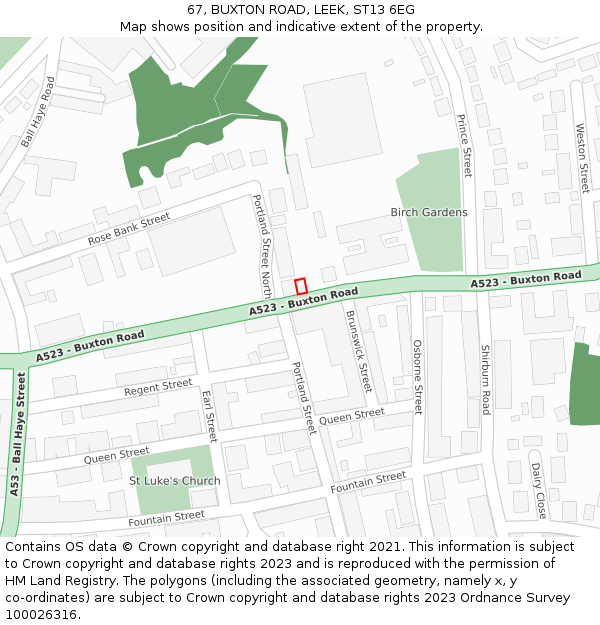 67, BUXTON ROAD, LEEK, ST13 6EG: Location map and indicative extent of plot