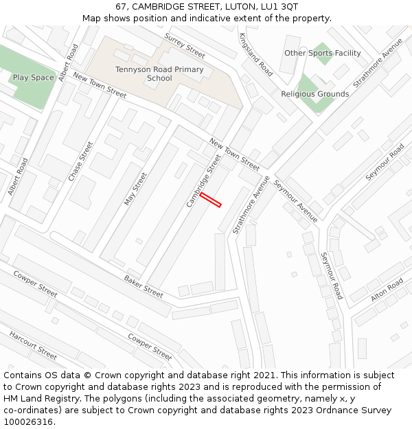 67, CAMBRIDGE STREET, LUTON, LU1 3QT: Location map and indicative extent of plot