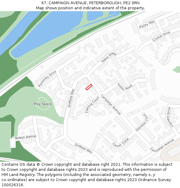 67, CAMPAIGN AVENUE, PETERBOROUGH, PE2 9RN: Location map and indicative extent of plot