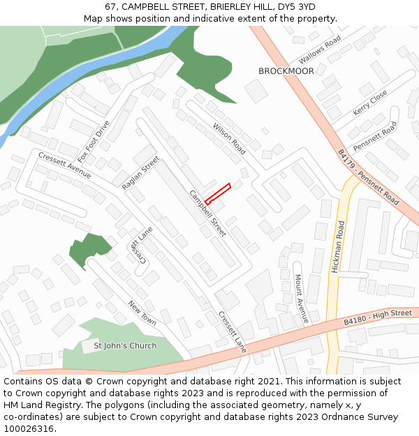 67, CAMPBELL STREET, BRIERLEY HILL, DY5 3YD: Location map and indicative extent of plot