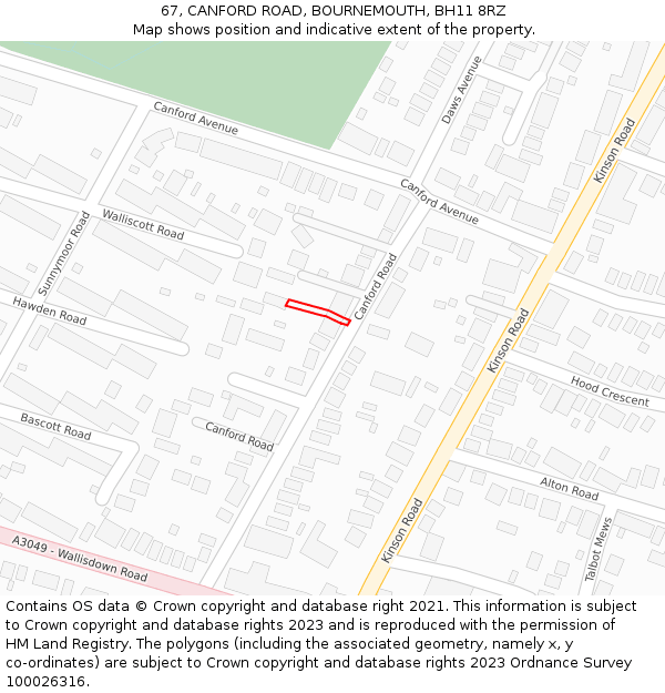 67, CANFORD ROAD, BOURNEMOUTH, BH11 8RZ: Location map and indicative extent of plot