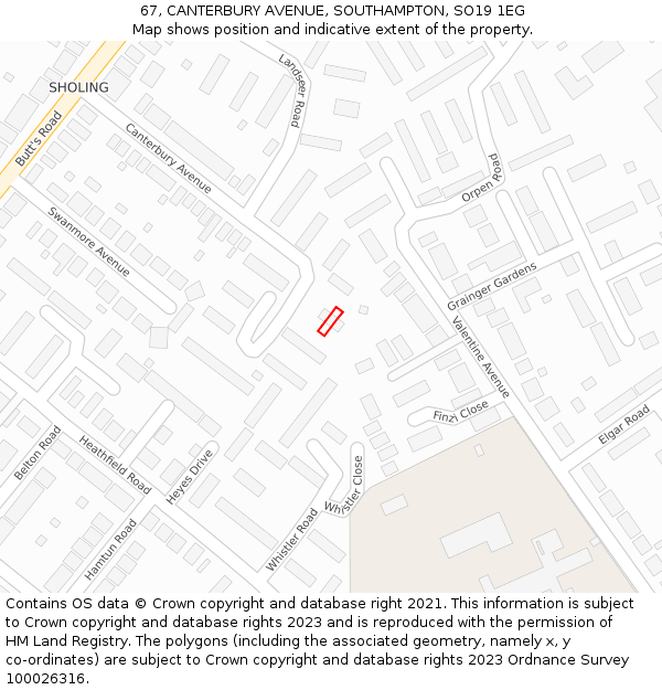 67, CANTERBURY AVENUE, SOUTHAMPTON, SO19 1EG: Location map and indicative extent of plot